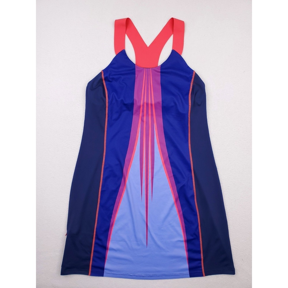 Title Nine Dress Womens Large Blue Pink Geometric Racerback Strappy Shelf Bra